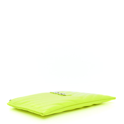 Saint Laurent Patent Grain De Poudre Matelasse Chevron Monogram Bill Pouch Neon Yellow 4 of 7