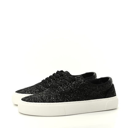 Saint Laurent Calfskin Crystal Glitter Venice Low Top Sneakers 36.5 Black 3 of 11