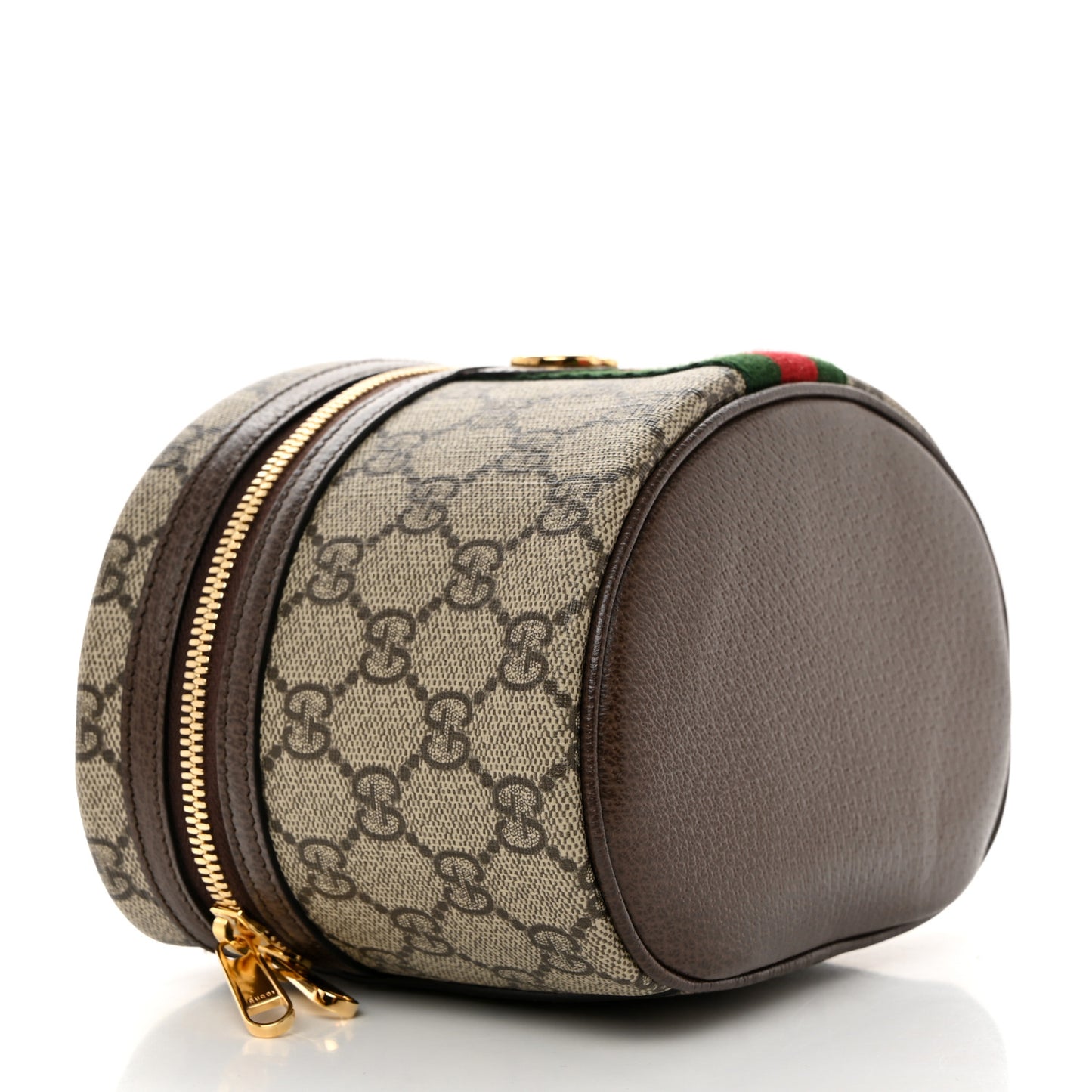GG Supreme Monogram Textured Calfskin Web Ophidia Vanity Cosmetic Case Beige Ebony New Acero