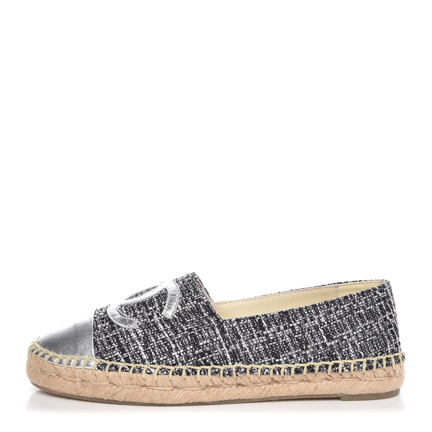 Chanel Metallic Tweed Lambskin CC Espadrilles 38 Black Silver 1 of 10