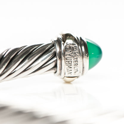 David Yurman Sterling Silver 14K Yellow Gold Green Onyx 7mm Cable Classics Bracelet 4 of 5