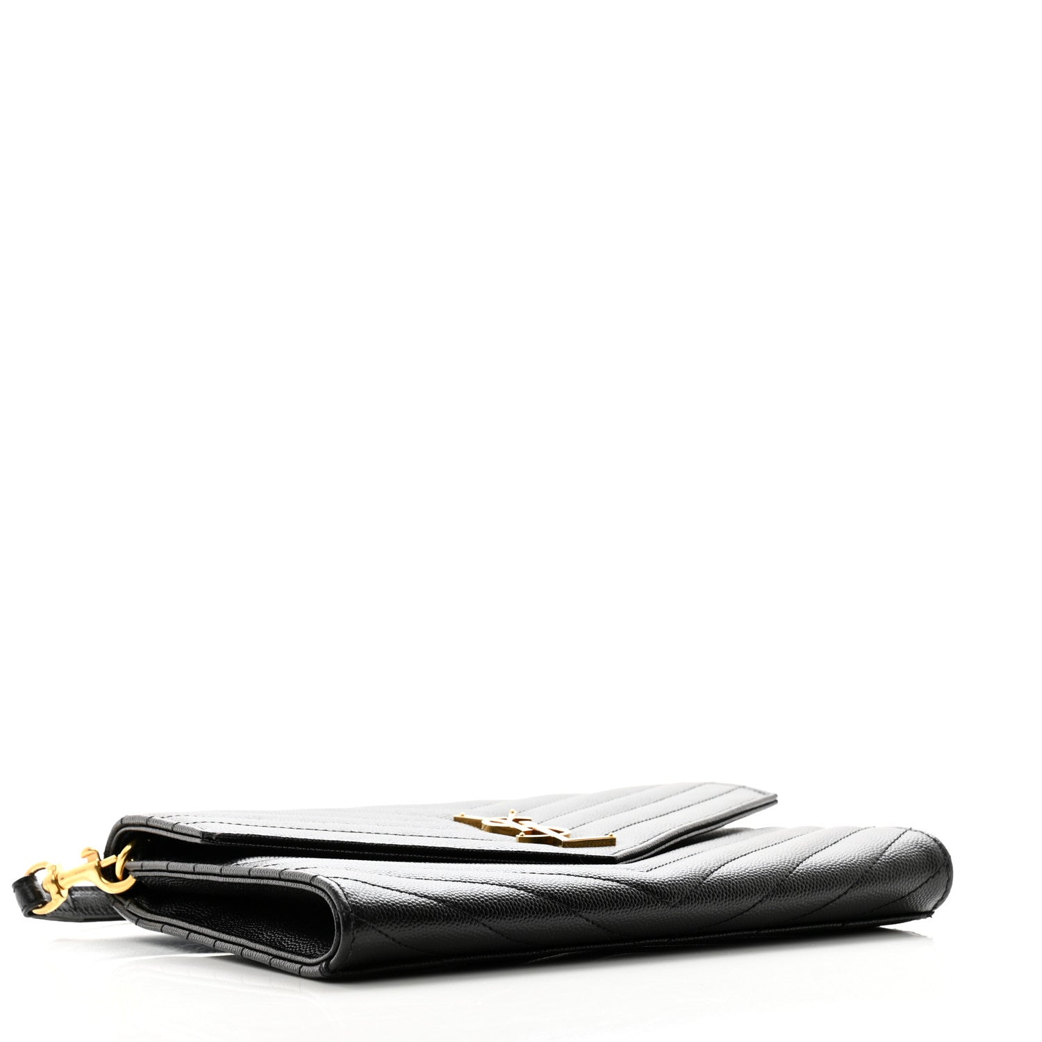 Saint Laurent Grain De Poudre Matelasse Chevron Monogram Envelope Clutch Black 4 of 9
