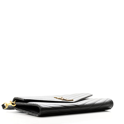 Saint Laurent Grain De Poudre Matelasse Chevron Monogram Envelope Clutch Black 4 of 9