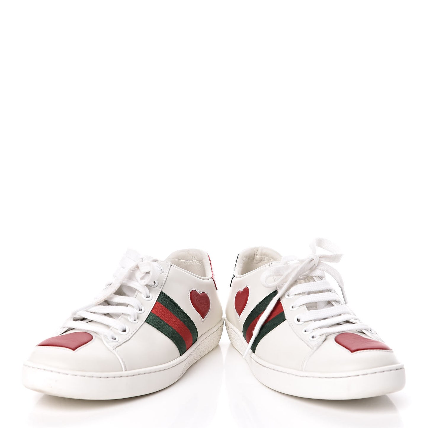 Calfskin Web Heart Embroidered Womens Ace Sneakers 37 White