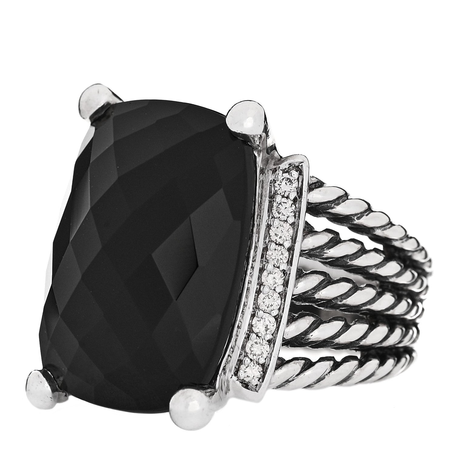 David Yurman Sterling Silver Diamond Black Onyx 20mm Wheaton Ring 52 6 3 of 6