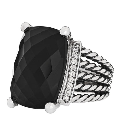 David Yurman Sterling Silver Diamond Black Onyx 20mm Wheaton Ring 52 6 3 of 6