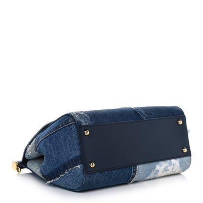 Dolce & Gabbana Calfskin Denim Patchwork Medium Miss Sicily Satchel Blue 4 of 12