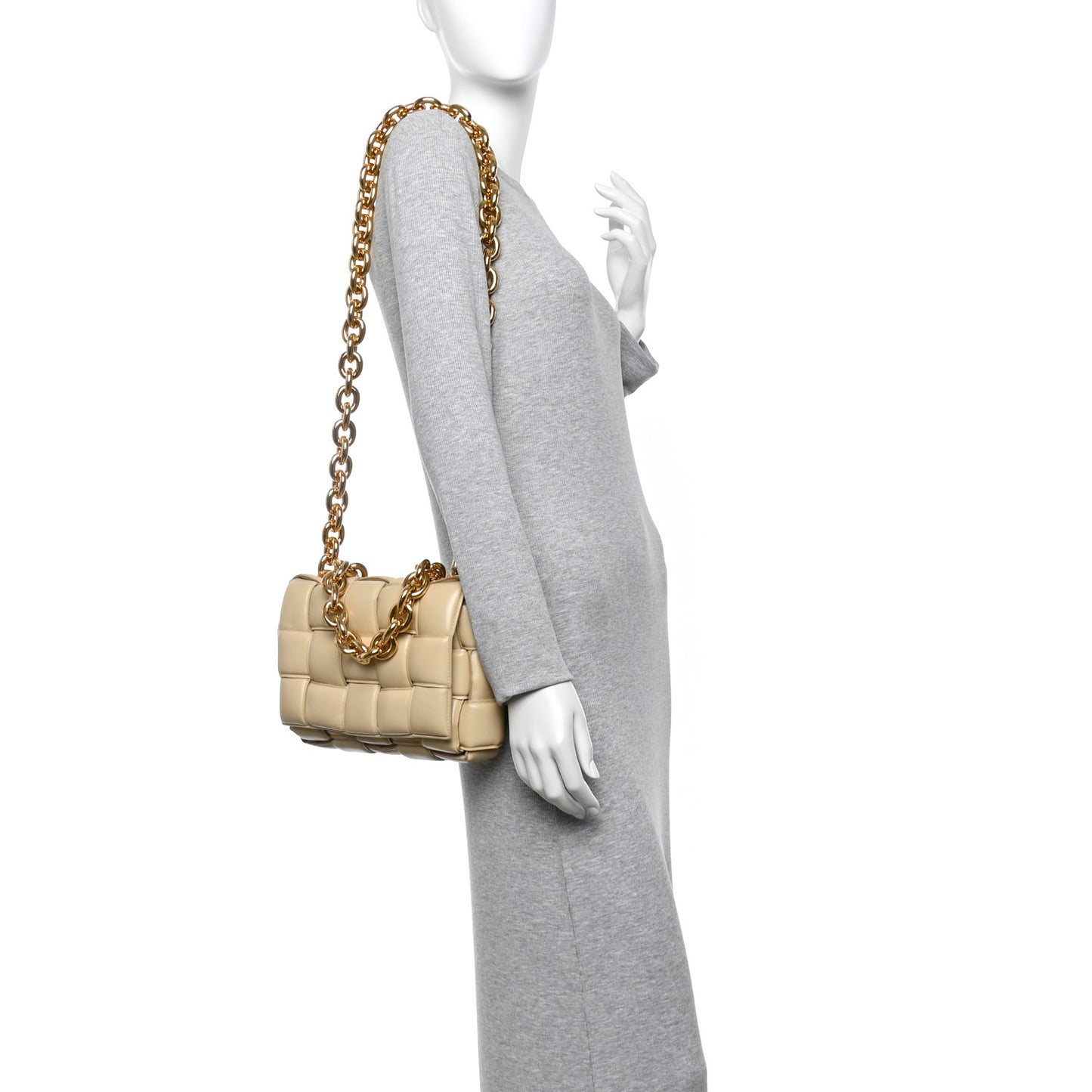 Lambskin Maxi Intreccio Padded Chain Cassette Crossbody Bag Porridge