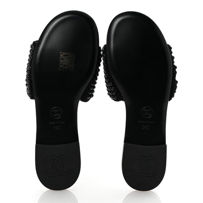 Chanel Pearl Crystal CC Mules Sandals 36 Black 6 of 10