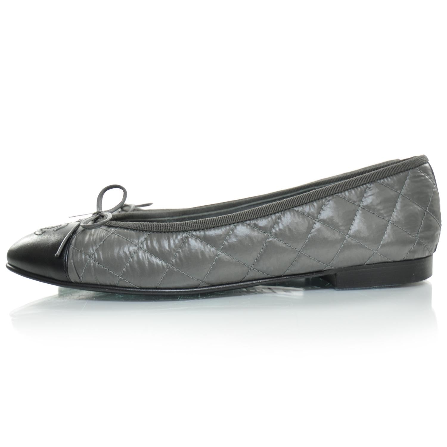 Chanel Nylon Quilted Cap Toe Ballerina Flats 39.5 Black and Gray 2 of 8