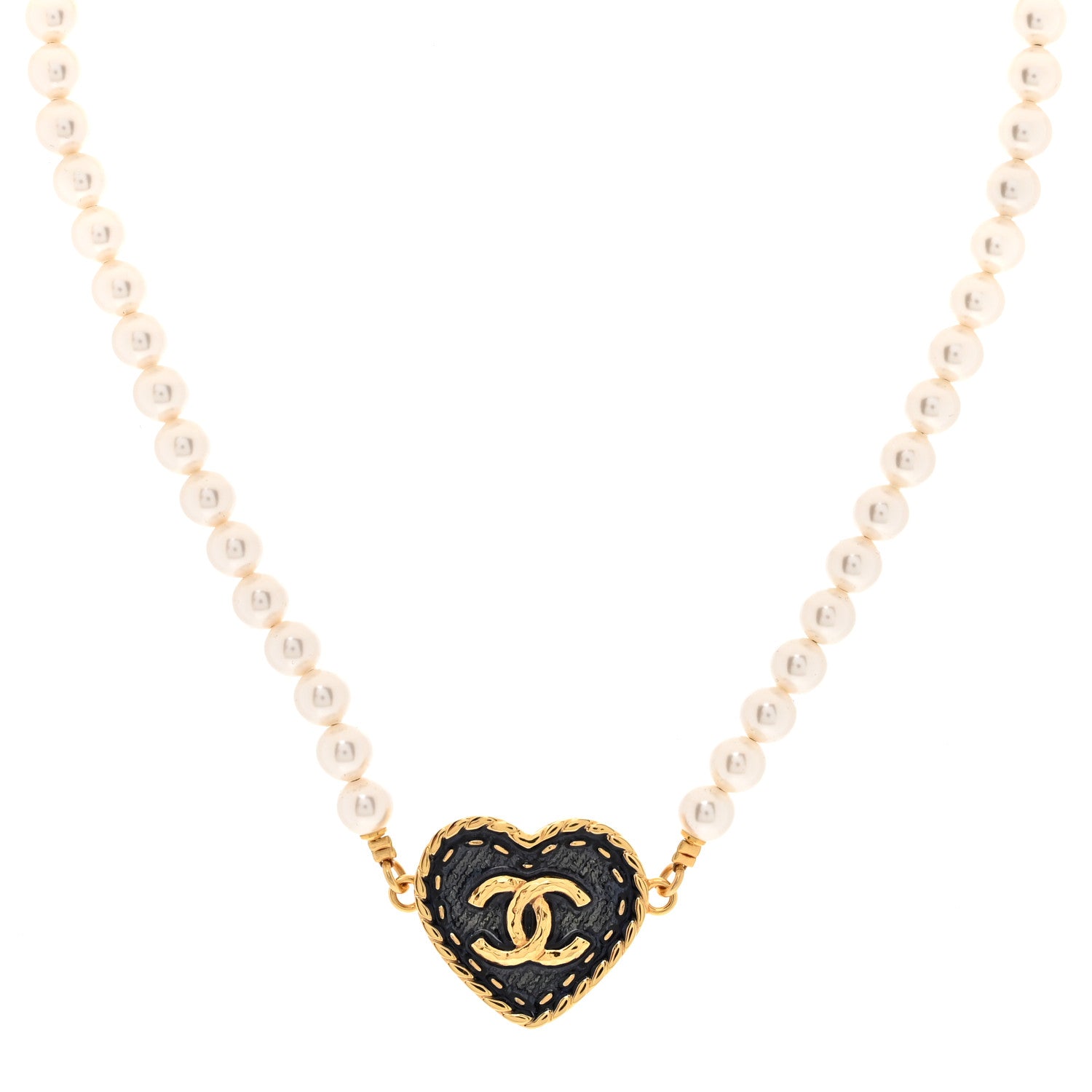 Chanel Metal Denim CC Heart Choker Gold Blue Pearly White 1 of 5