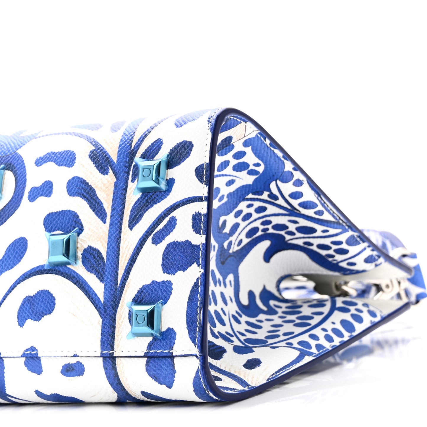 Calfskin Foliage Print Small The Studio Bag White Blue