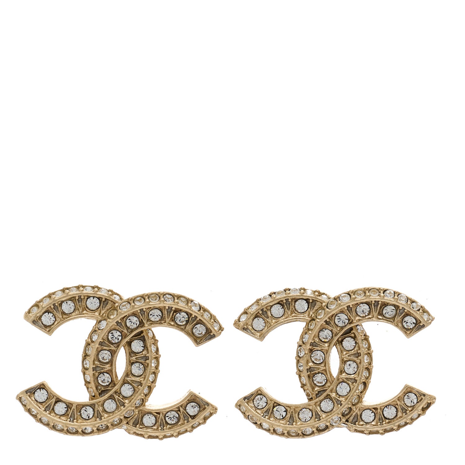 Chanel Crystal Timeless CC Earrings Light Gold 1 of 5