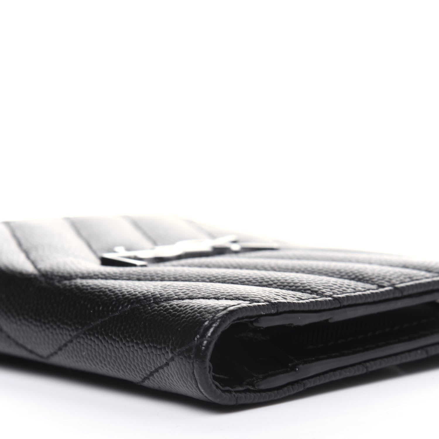 Saint Laurent Grain De Poudre Matelasse Chevron Monogram Zipped Card Case Black 9 of 12