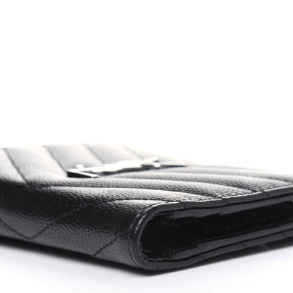 Saint Laurent Grain De Poudre Matelasse Chevron Monogram Zipped Card Case Black 9 of 12