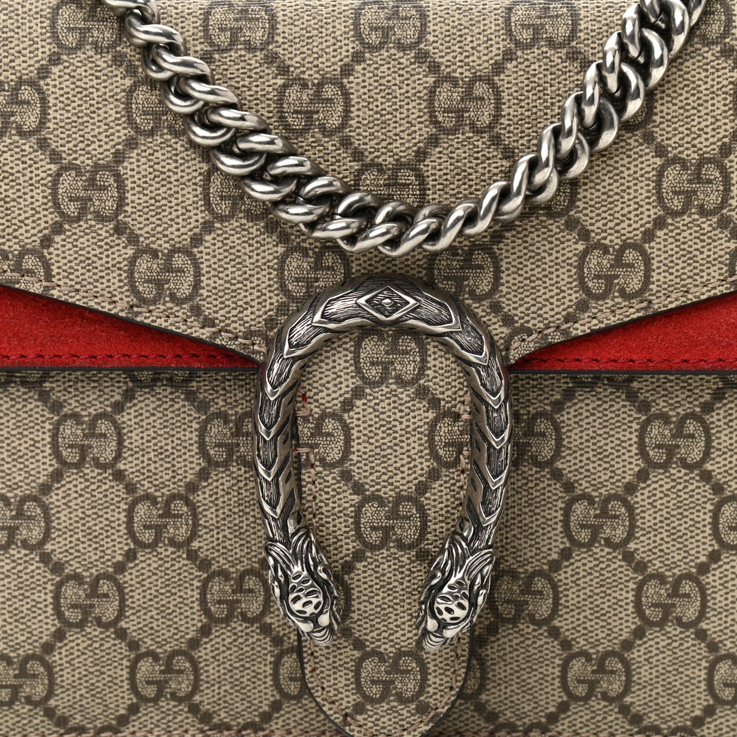 GG Supreme Monogram Suede Mini Dionysus Shoulder Bag Beige Ebony Vulcanic Red