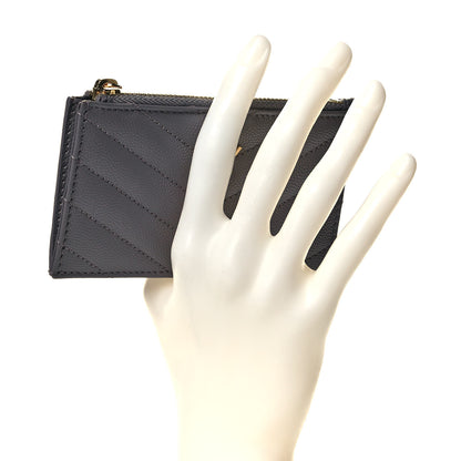 Saint Laurent Grain De Poudre Matelasse Chevron Monogram Fragments Zippered Card Case Fog 2 of 10