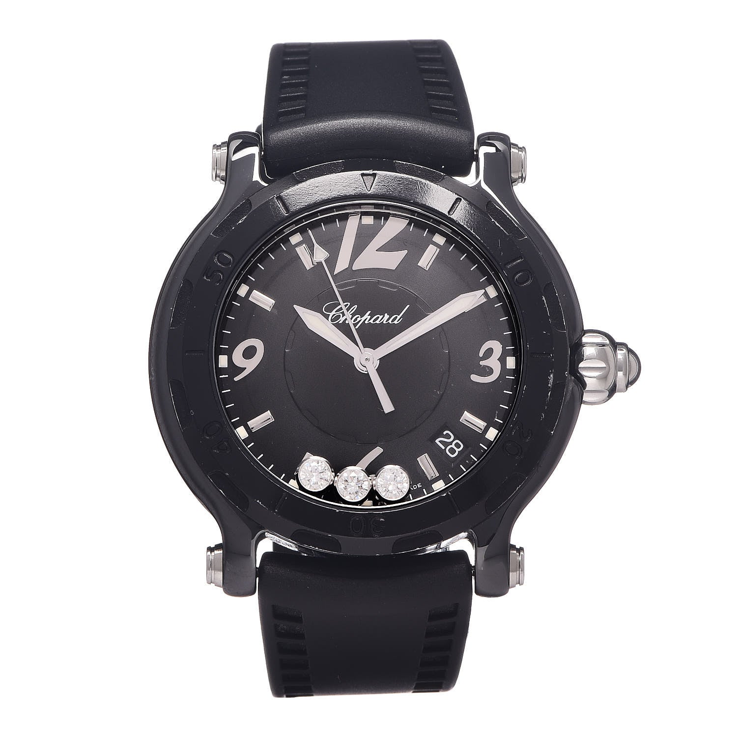Chopard Stainless Steel Ceramic Rubber 3 Diamond 38mm Happy Sport Quartz Watch Black 1 of 7