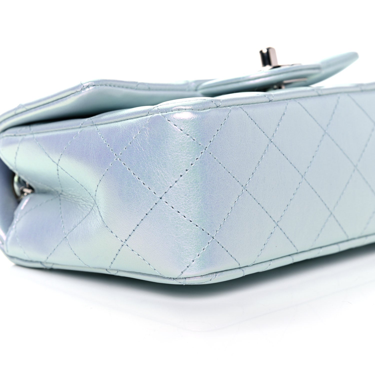 Chanel Iridescent Calfskin Quilted Mini Rectangular Flap Light Blue 9 of 13