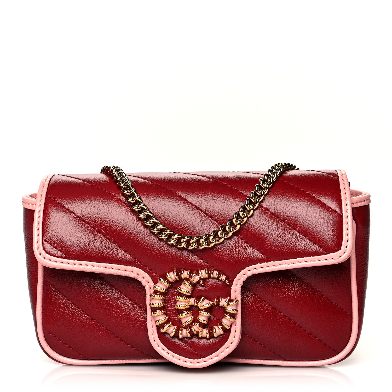 Gucci Azalea Calfskin Enamel Matelasse Diagonal Super Mini Torchon GG Marmont Shoulder Bag New Cherry Red Wild Rose 1 of 12
