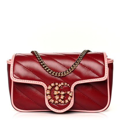 Gucci Azalea Calfskin Enamel Matelasse Diagonal Super Mini Torchon GG Marmont Shoulder Bag New Cherry Red Wild Rose 1 of 12