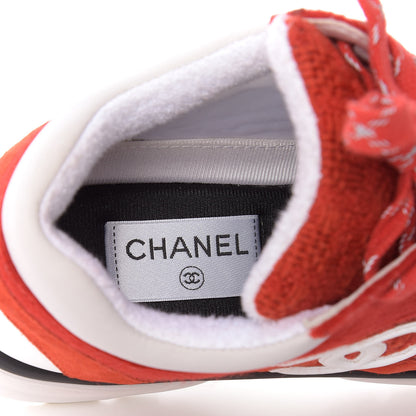 Chanel Tweed Suede Felt CC Sneakers 39 Red 8 of 11