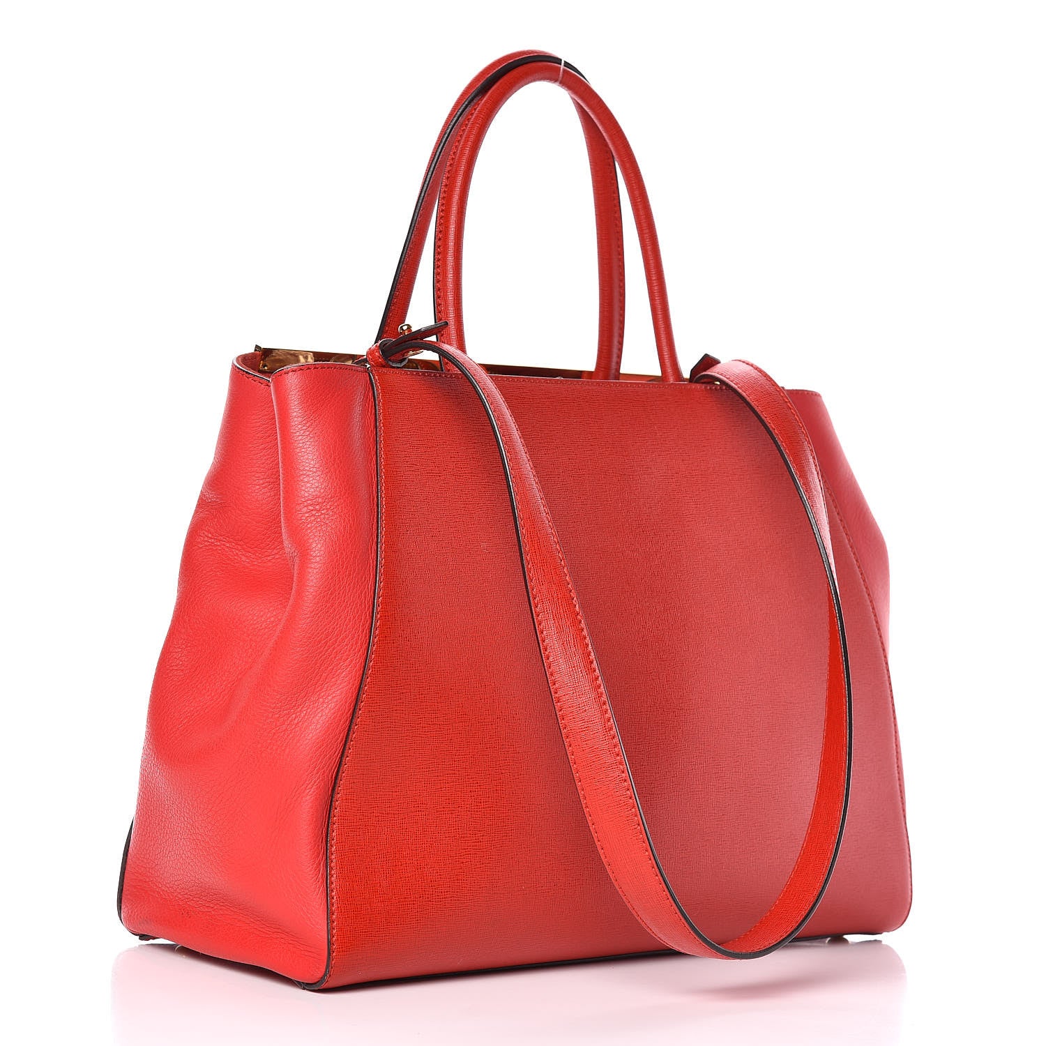 Fendi Vitello Elite Flamingo Regular 2Jours Tote Rosso Fiamma 6 of 19