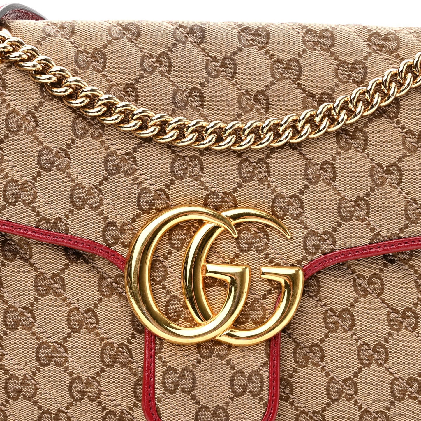 Monogram Azalea Calfskin Matelasse Diagonal Medium GG Marmont Shoulder Bag Beige Ebony New Cherry Red