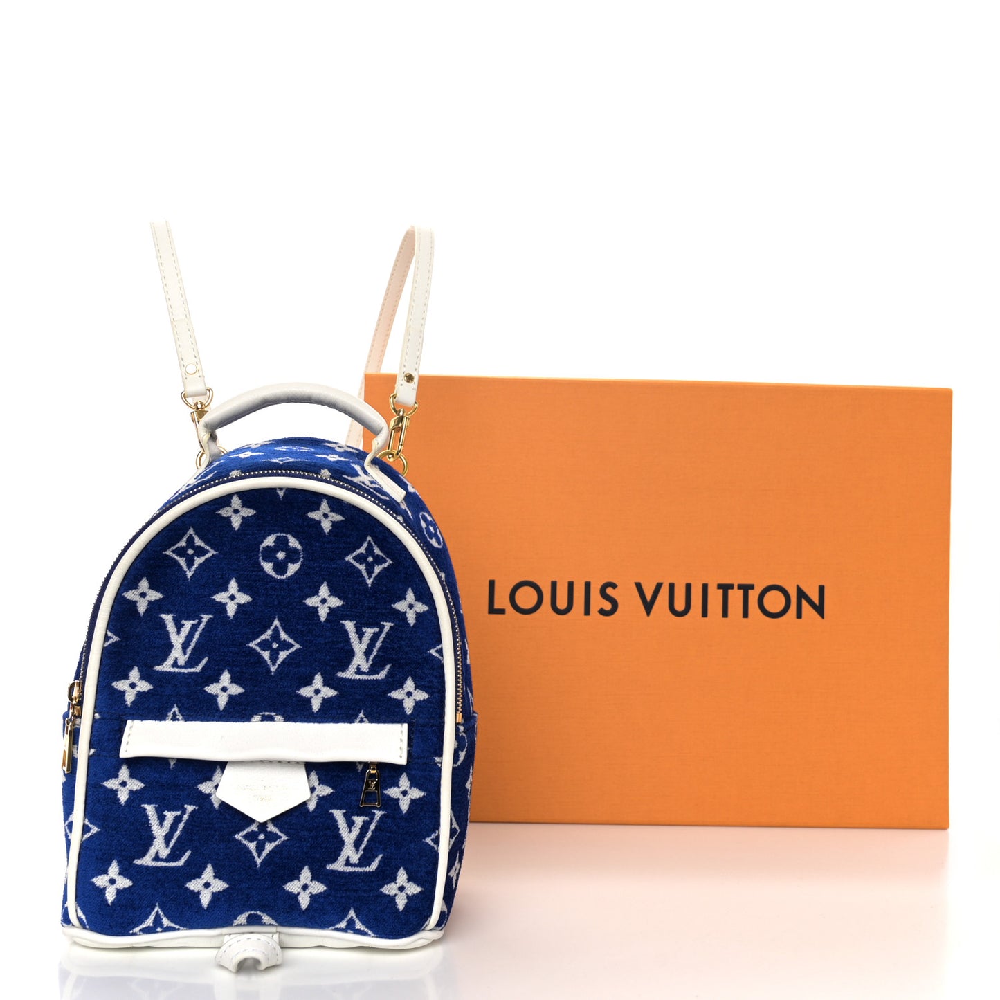 Jacquard Velvet Monogram Palm Springs Backpack Mini Blue