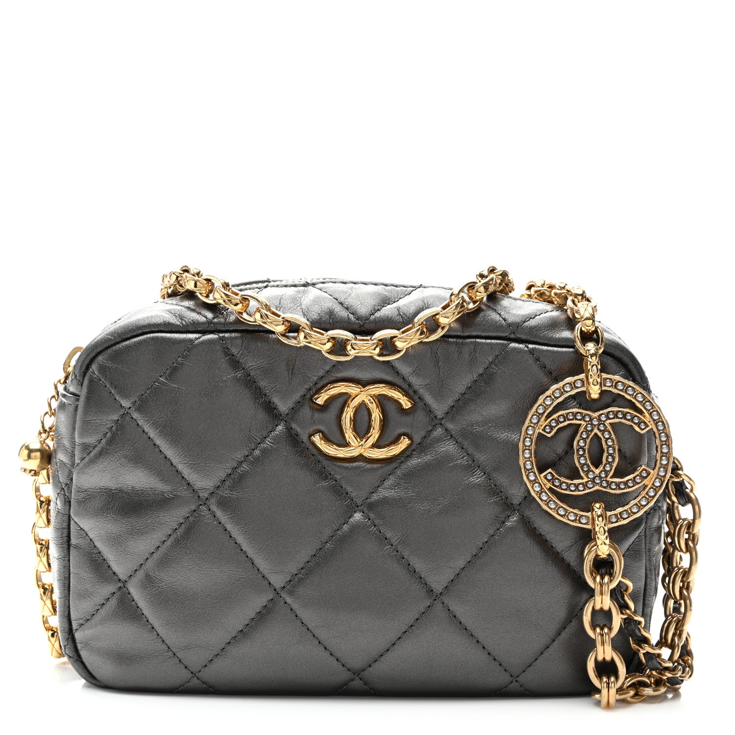 Chanel Metallic Calfskin Pearl Quilted CC Mini Camera Case Ruthenium 1 of 10