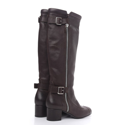 Chanel Calfskin Zipper Buckle Knee High Tall Boots 40 Brown 4 of 9