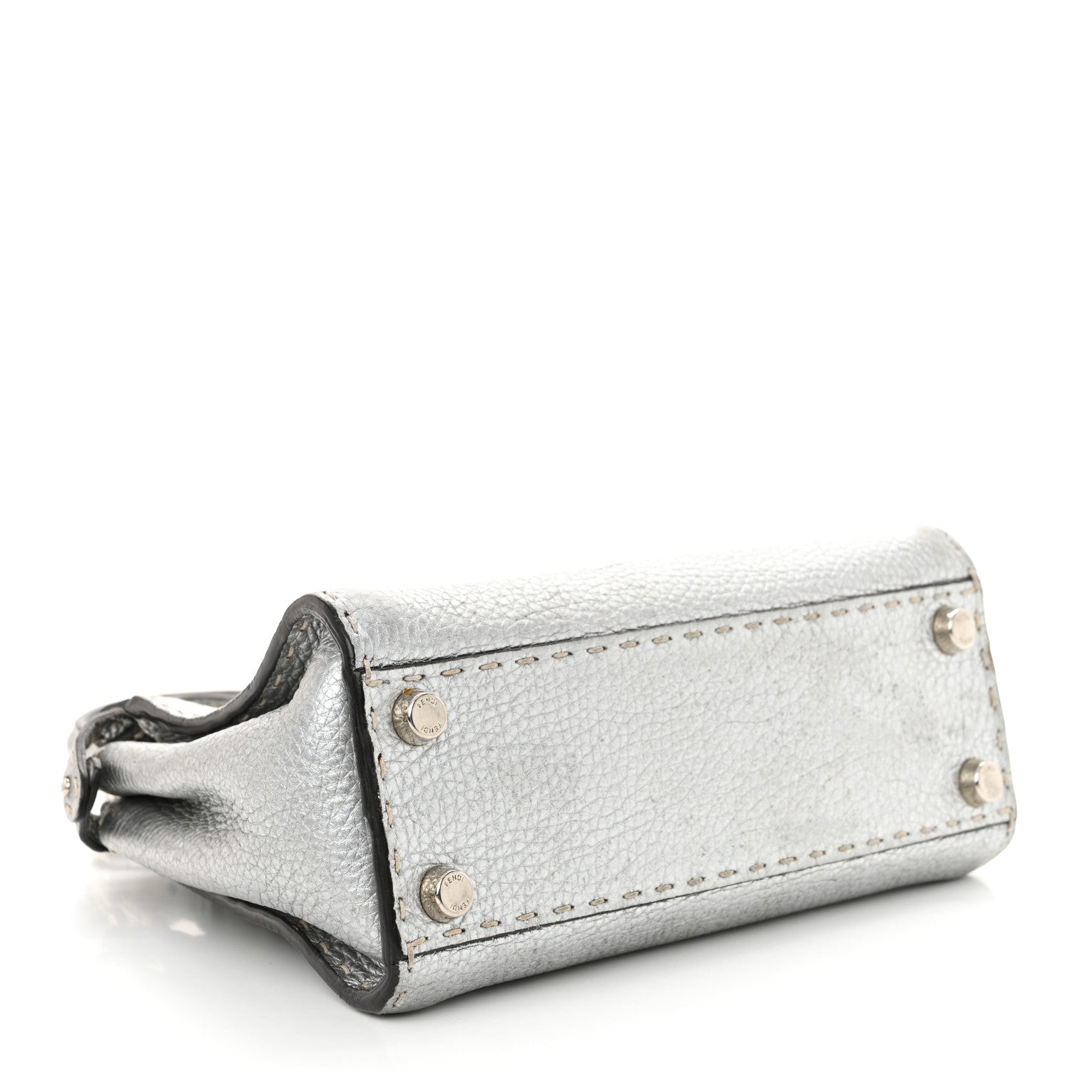 Fendi Cuoio Romano Lux Selleria Mini Peekaboo Iconic Satchel Argento 4 of 13