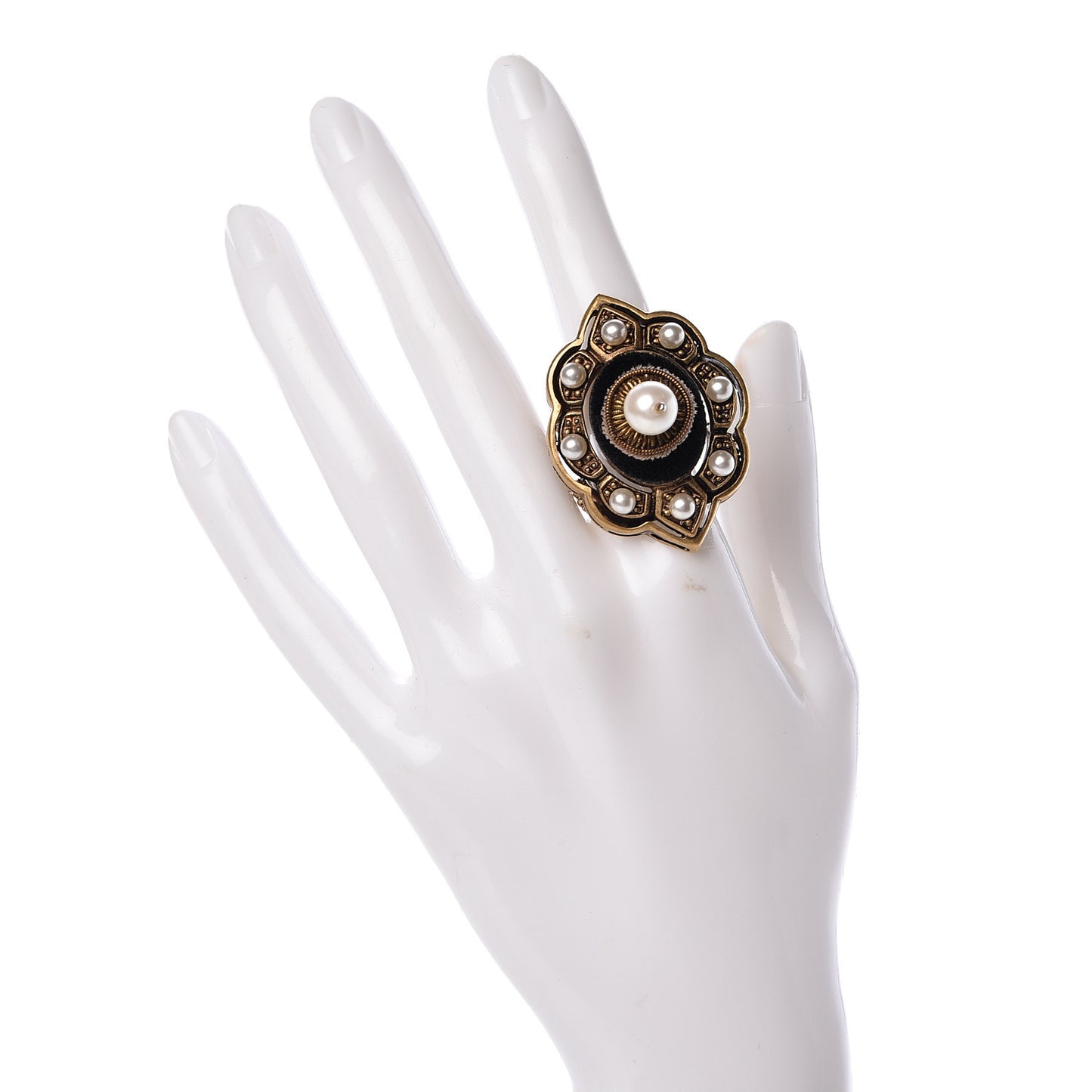 Metal Pearl Ring 6 Aged Gold