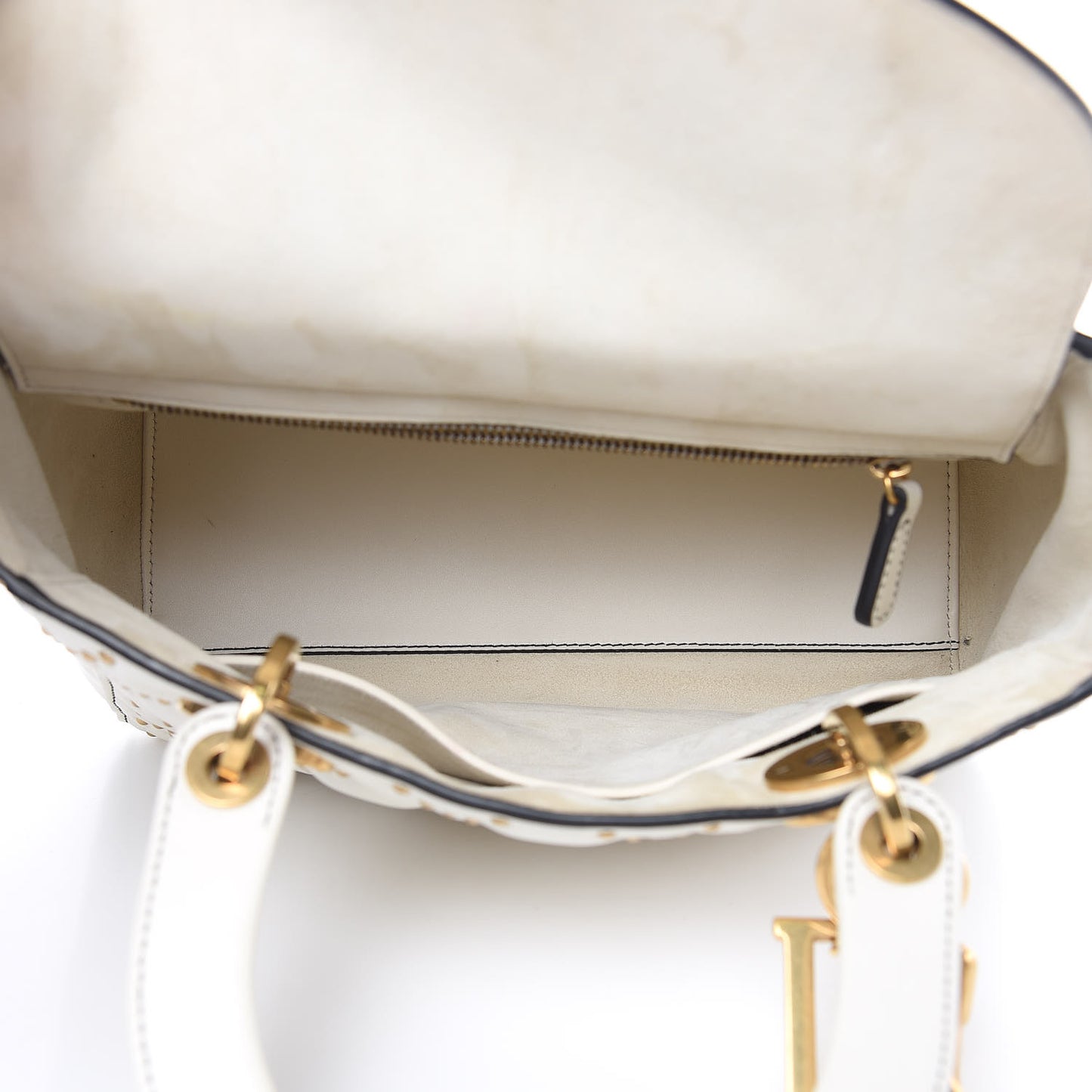 Calfskin Cannage Studded Medium Supple Lady Dior White