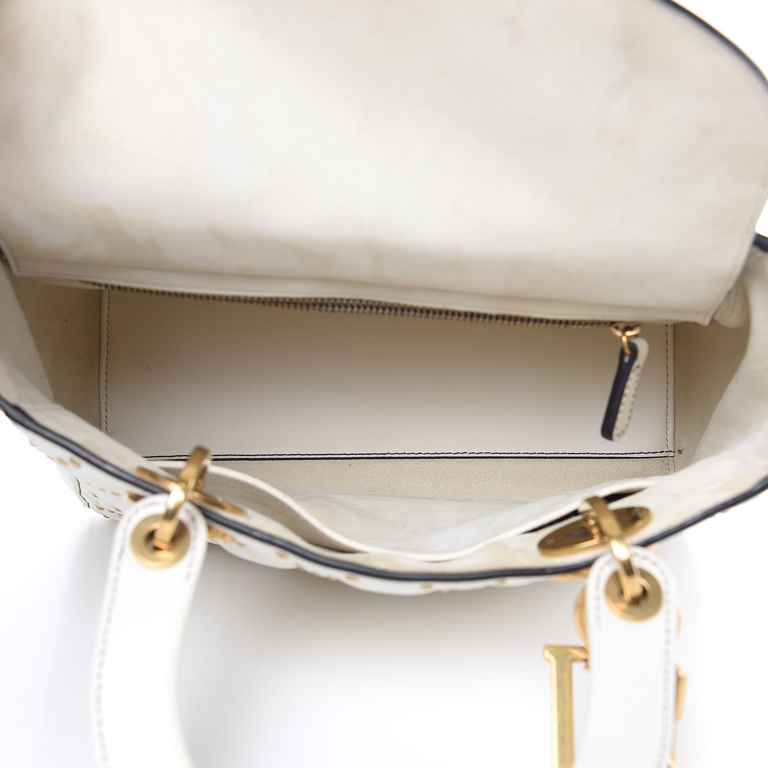 Christian Dior Calfskin Cannage Studded Medium Supple Lady Dior White 5 of 10