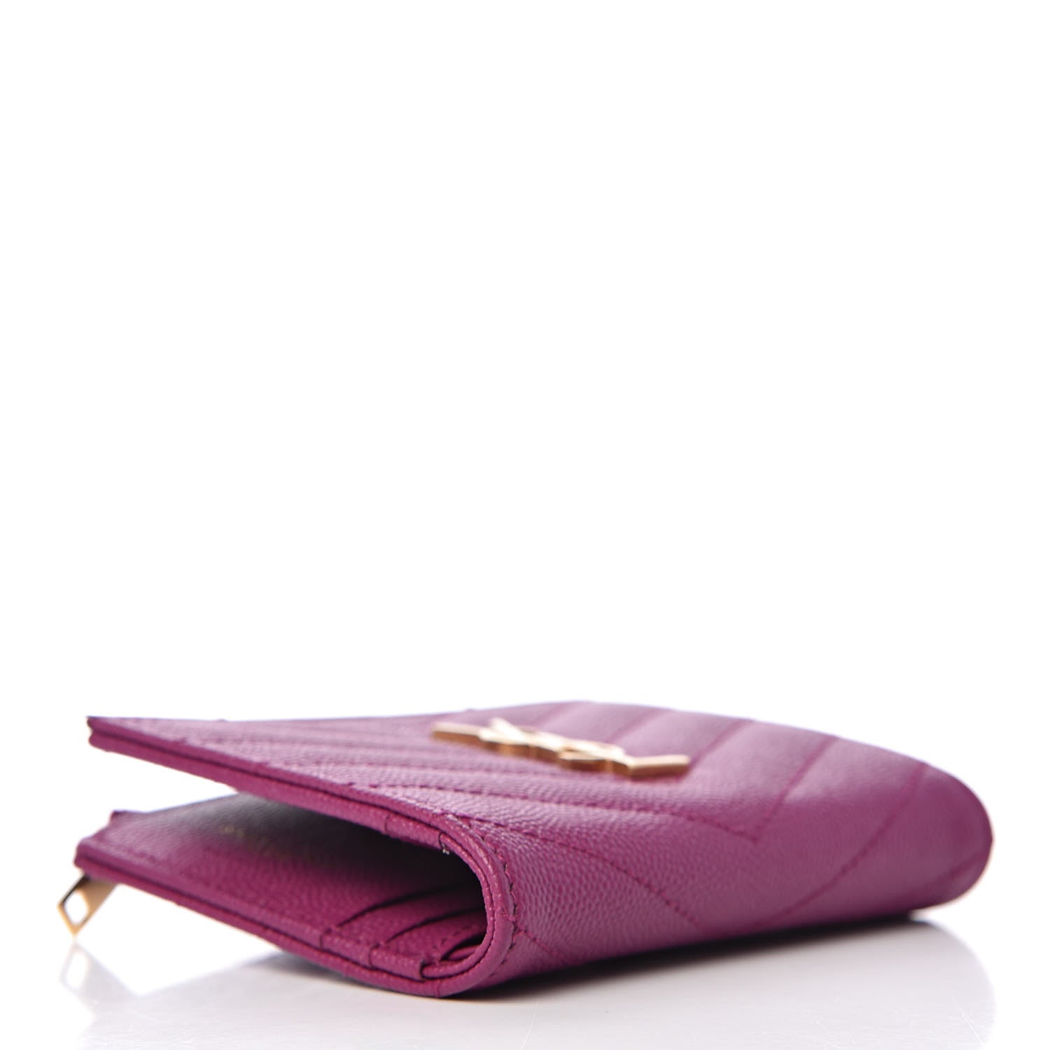 Saint Laurent Grain De Poudre Matelasse Chevron Monogram Zipped Card Case Dark Grape 4 of 9