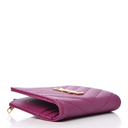 Saint Laurent Grain De Poudre Matelasse Chevron Monogram Zipped Card Case Dark Grape 4 of 9