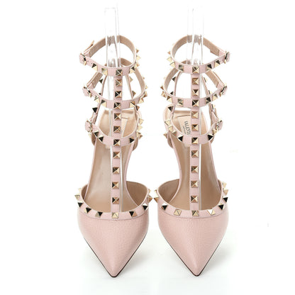 Valentino Garavani Pebbled Calfskin Rockstud Ankle Strap Low Heel Pumps 40 Rose Quartz 5 of 9