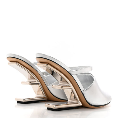 Fendi Metallic Calfskin Fendi First 95mm Slide Sandals 38 Argento 4 of 15
