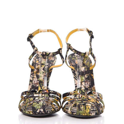 Bottega Veneta Satin Printed Crystal Embellished T-Strap Sandals 38.5 Multi 2 of 9