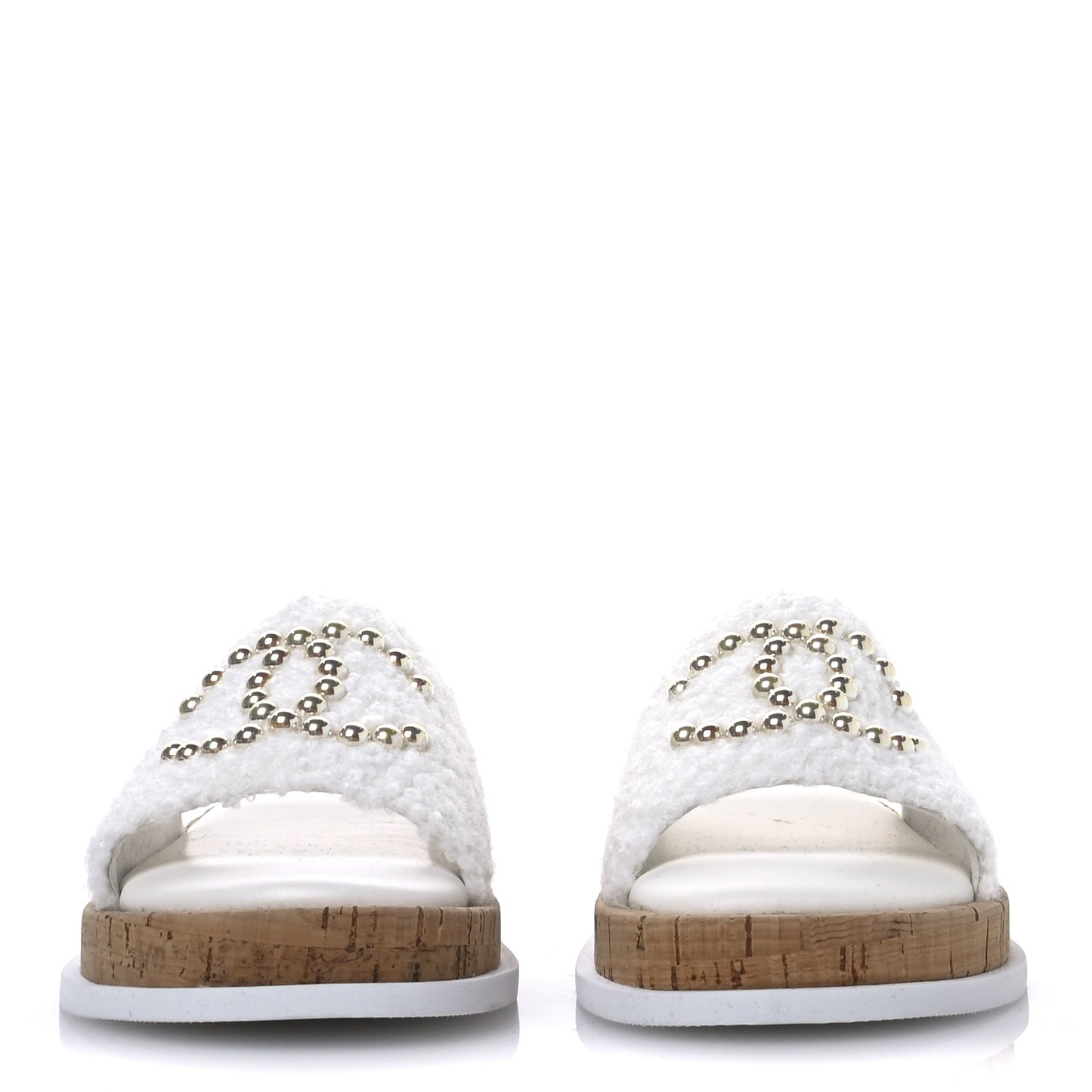 Fabric Pearl Cork CC Slip On Sandals 38 White