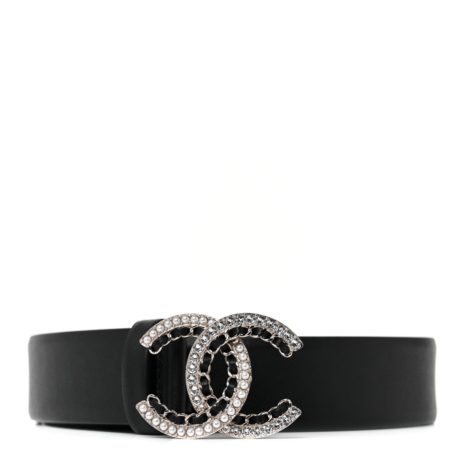 Chanel Calfskin Pearl Crystal CC Chain Belt 90 36 Black 1 of 7