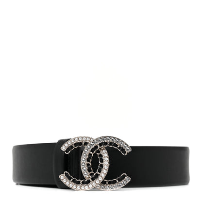 Chanel Calfskin Pearl Crystal CC Chain Belt 90 36 Black 1 of 7