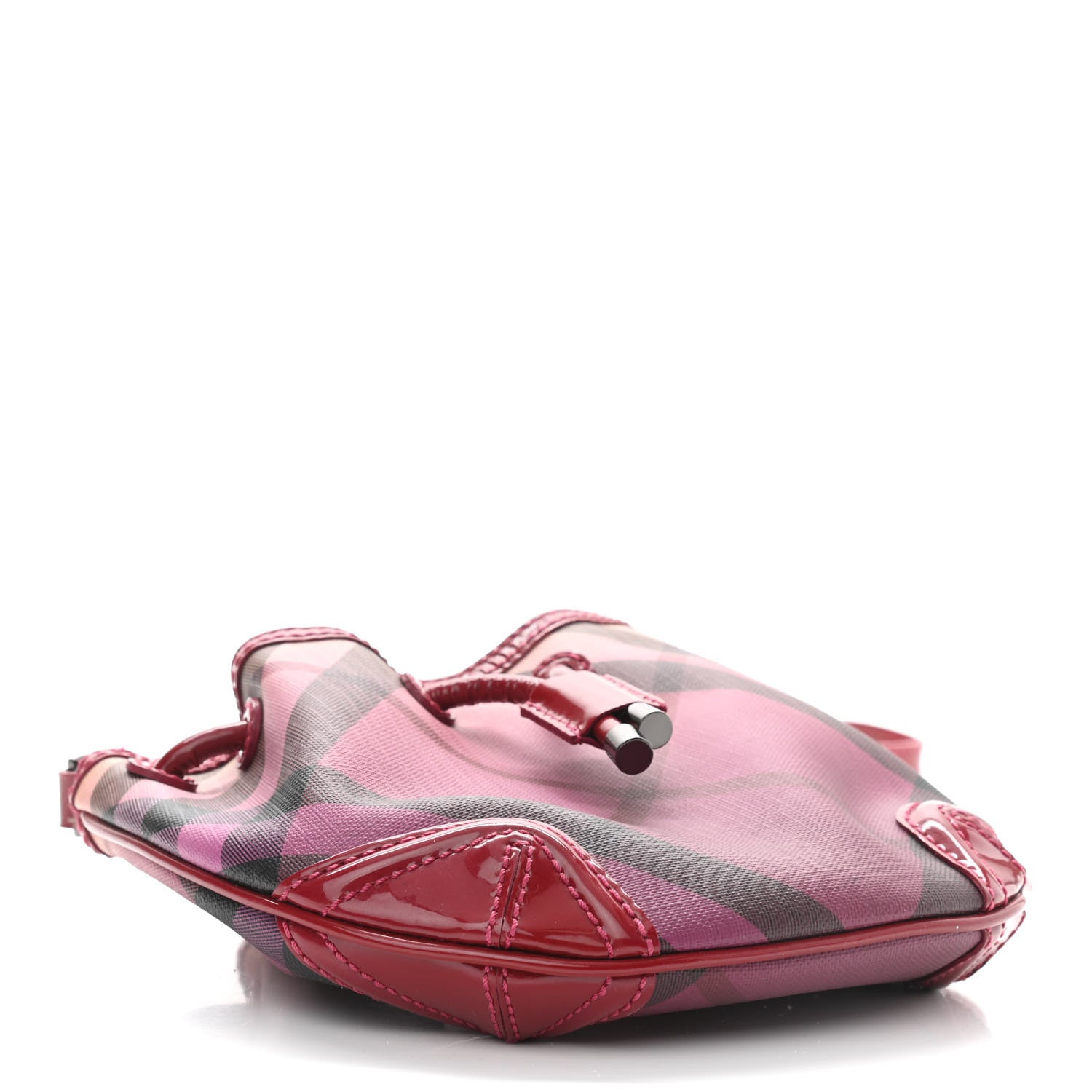 Burberry Patent Trim Gradient Nova Check Drawstring Shoulder Bag Raspberry 4 of 14