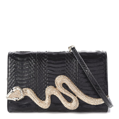 Judith Leiber Elaphe Crystal Serpent Clutch Champagne Black 1 of 8