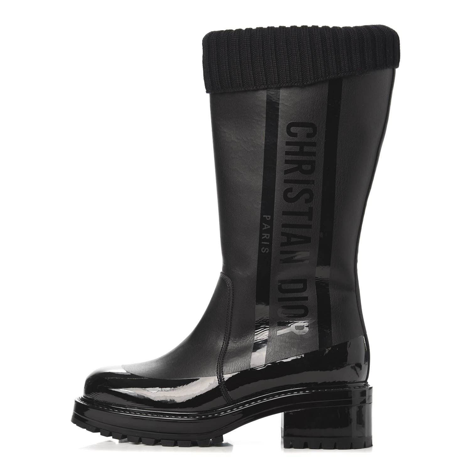 Christian Dior Shiny Rubber Calfskin Tall Boot 38 Black 1 of 6