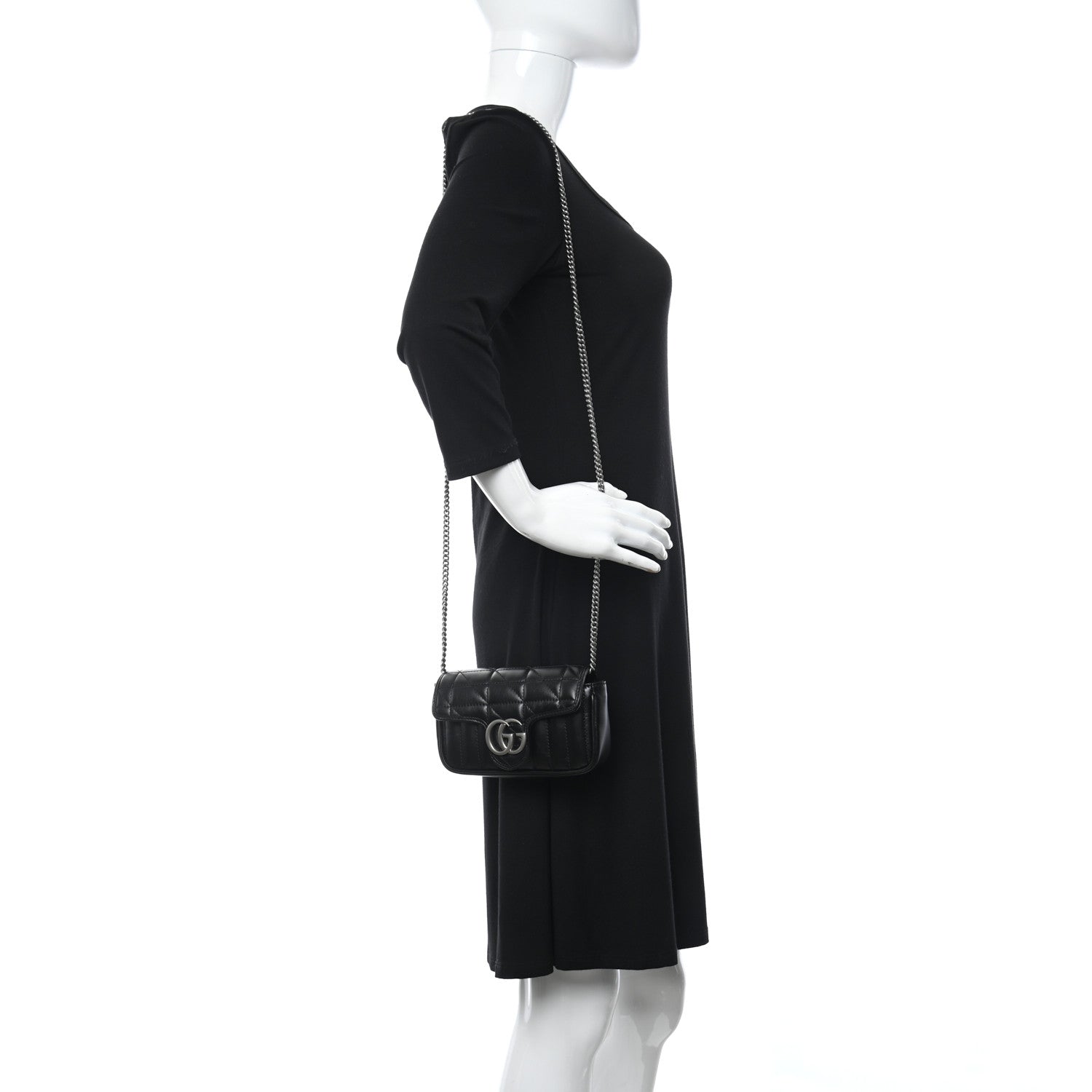 Gucci Calfskin Matelasse Aria Super Mini GG Marmont Shoulder Bag Black 2 of 11