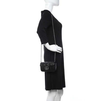 Gucci Calfskin Matelasse Aria Super Mini GG Marmont Shoulder Bag Black 2 of 11