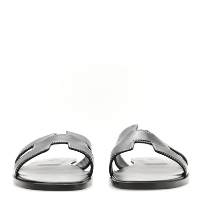 Hermes Box Calfskin Oran Sandals 37 Black 3 of 8