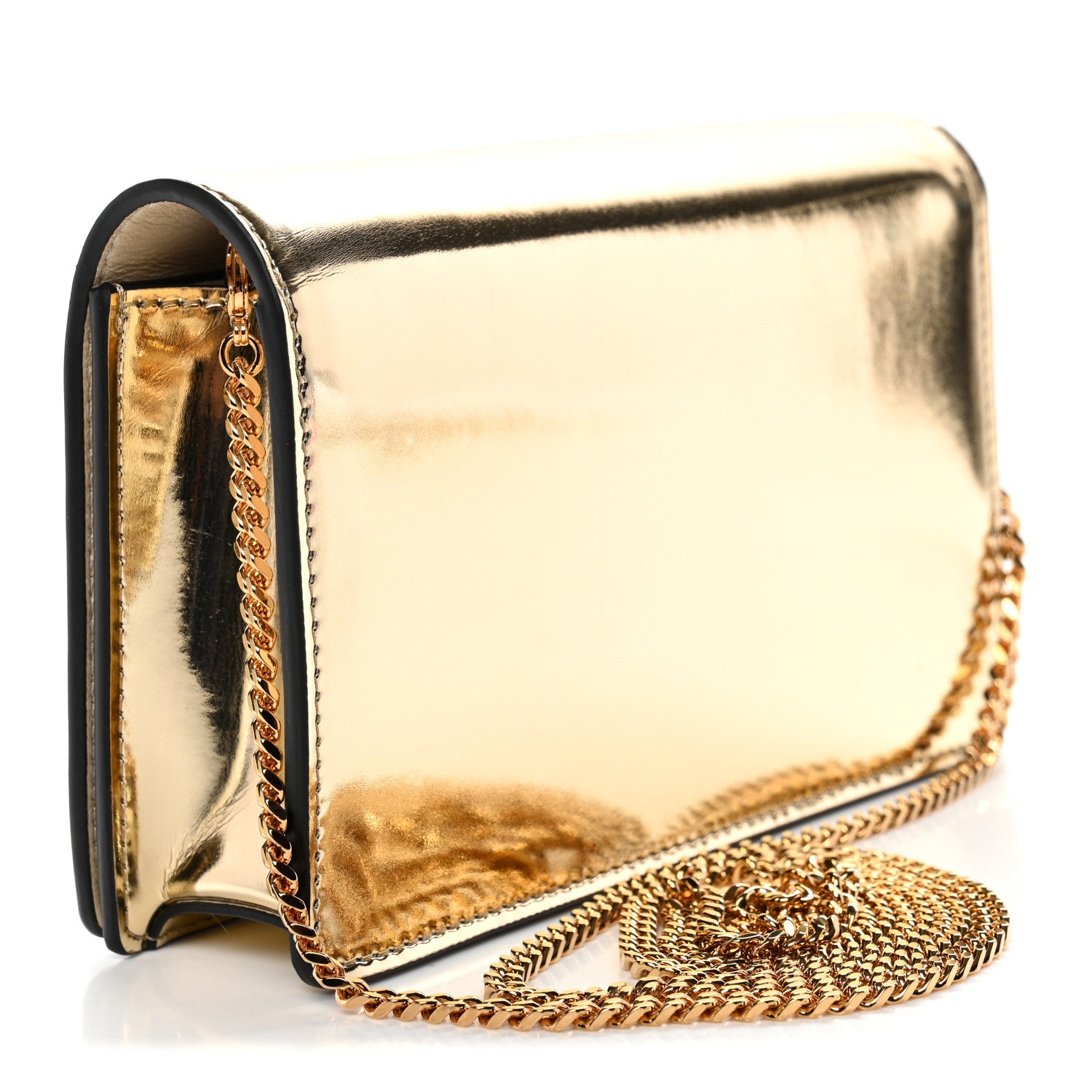 Versace Patent Metallic Crystal Medusa Clutch On Chain Gold